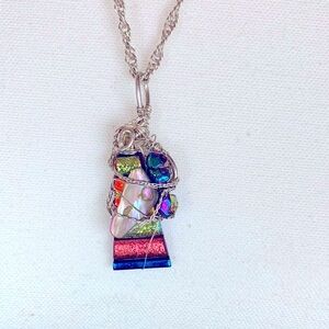Colorful Wire-Wrapped Pendant Necklace